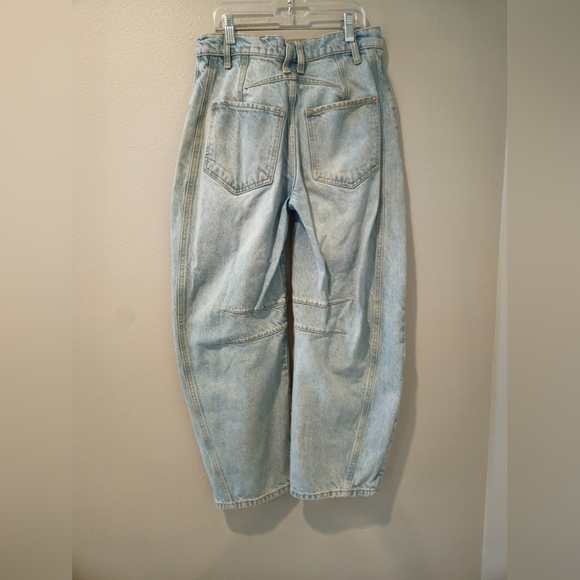 Free People We The Free Good Luck Barrel Jeans Sz 24 Kismet Wash Mid Rise Horses - Picture 6 of 8